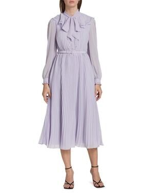 BURRYCO Lilac Chiffon with Lace Broderie Collar Midi-Dress Size 4 -NWT